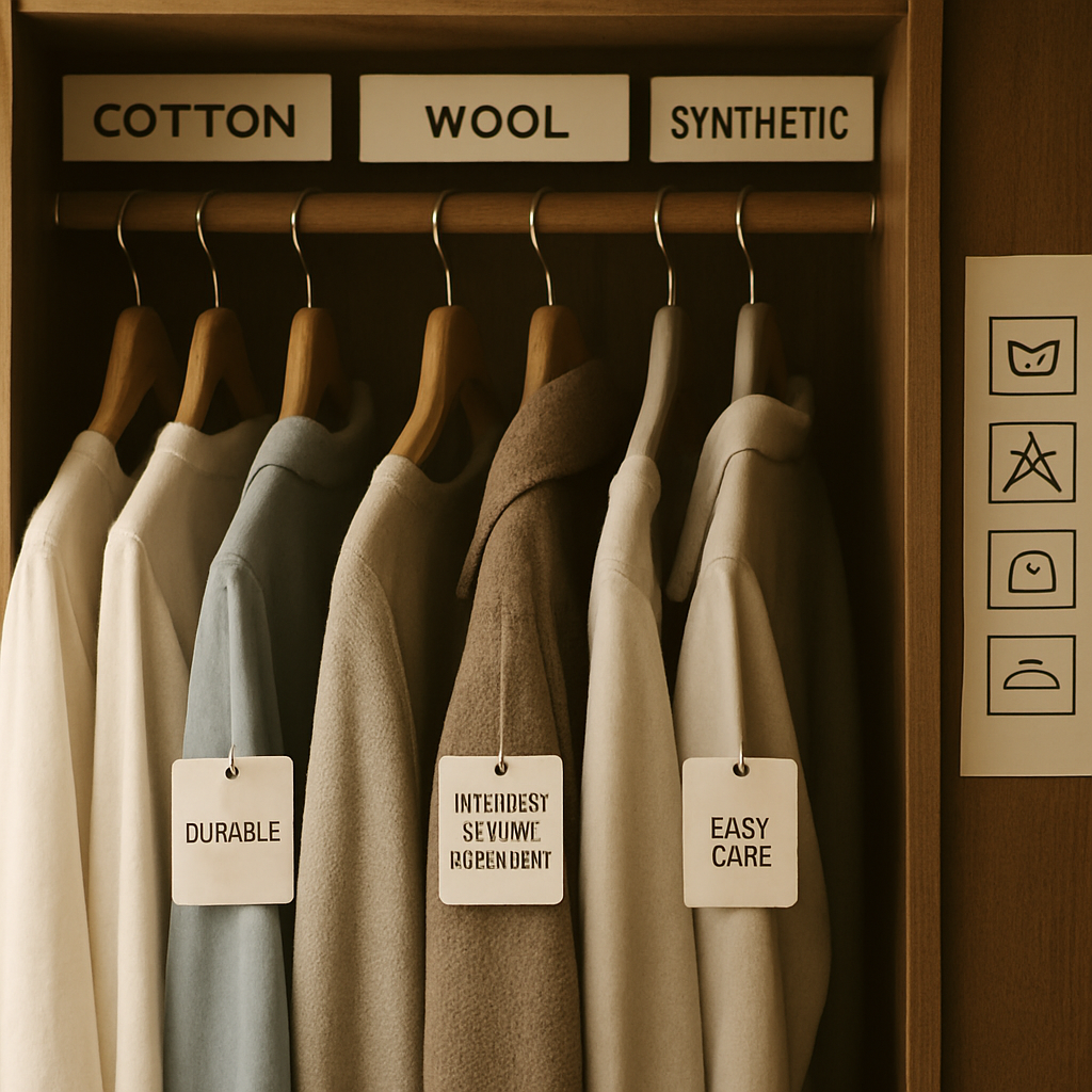 Visual guide to building a sustainable and well-maintained wardrobe by showcasing different clothing materials